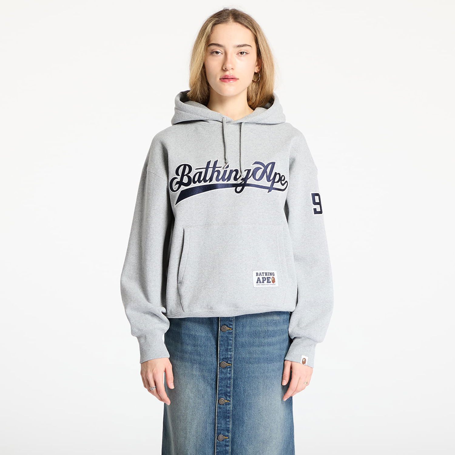 Pulover BAPE A BATHING APE Baseball Logo Relaxed Fit Pullover Hoodie Siva | 001PPL301004MGRA, 1