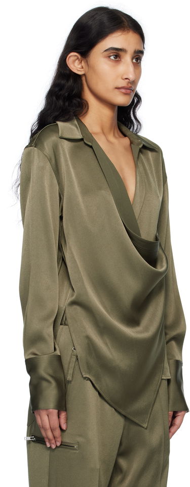 Srajce Helmut Lang Helmut Lang Relaxed Wrap Satin Blouse Zelena | O09HW501, 1
