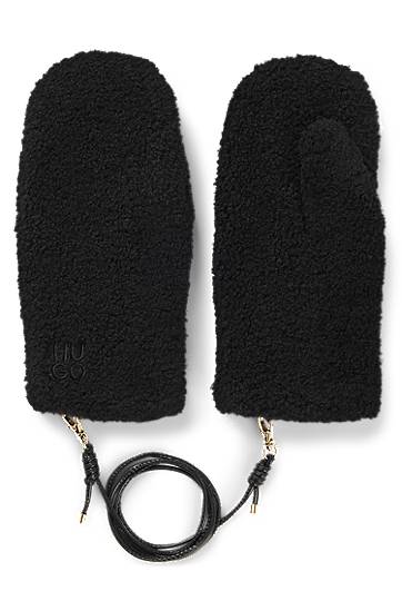 Rokavice BOSS Teddy mittens with faux-leather cord Črna | 50548780