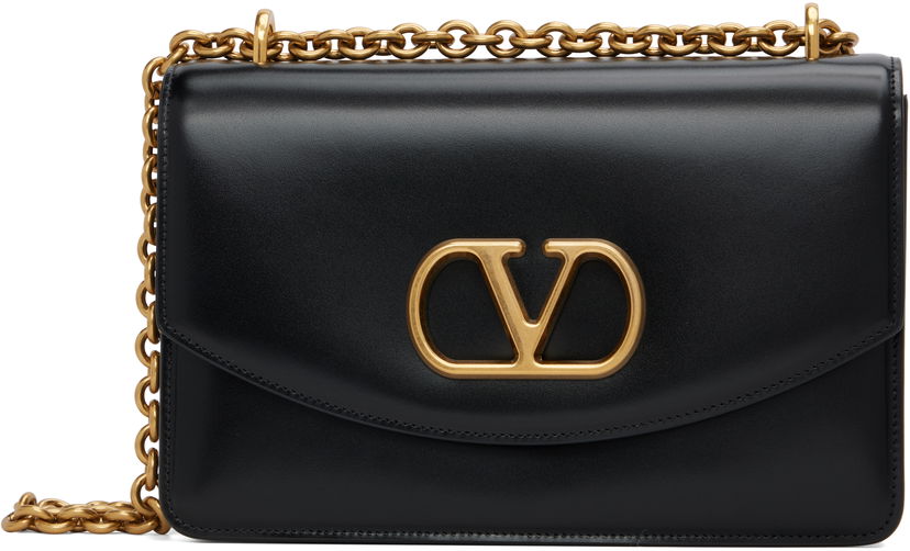 Torba za čez ramo Valentino Valentino Garavani Logo Calfskin Shoulder Bag Črna | 7Y2B0R16GCB