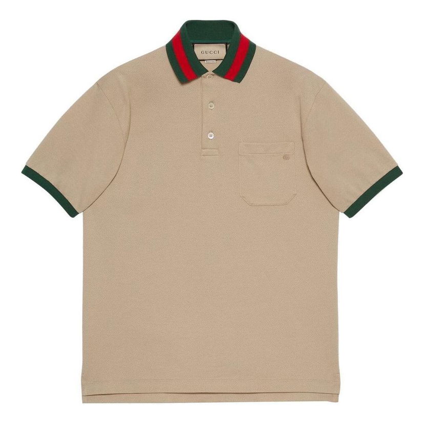 Polo majica Gucci Web Collar Cotton Piquet Polo Bež | 701735-XJELJ-2219