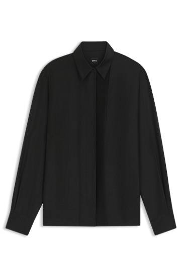 Srajce BOSS Regular-fit tuxedo-inspired blouse with pintuck pleats Črna | 50548399