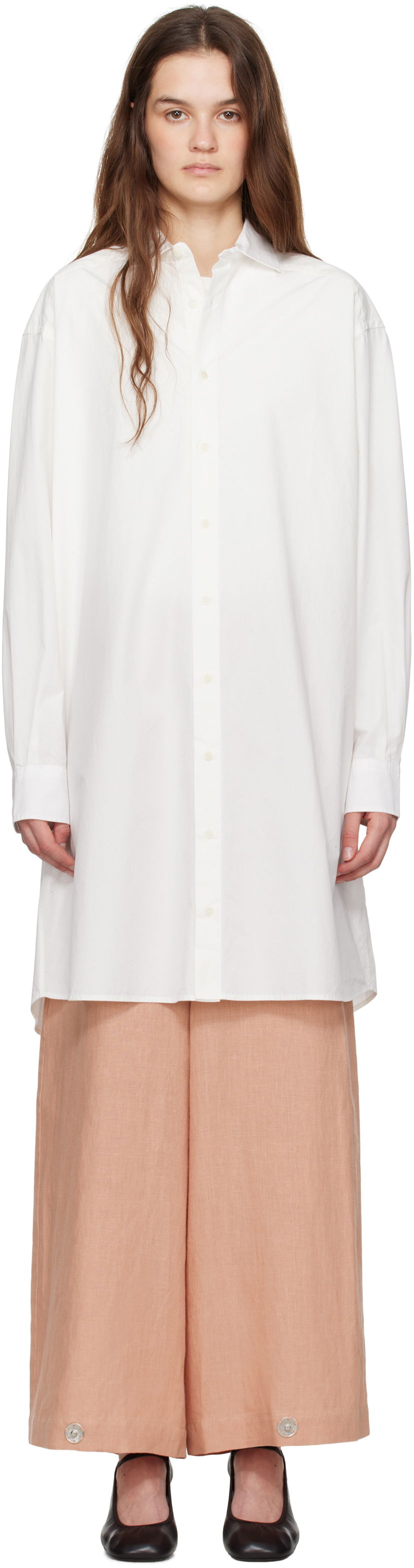 Srajce Baserange Baserange Claude Shirt Midi Dress Bela | DROL-POU-SP25