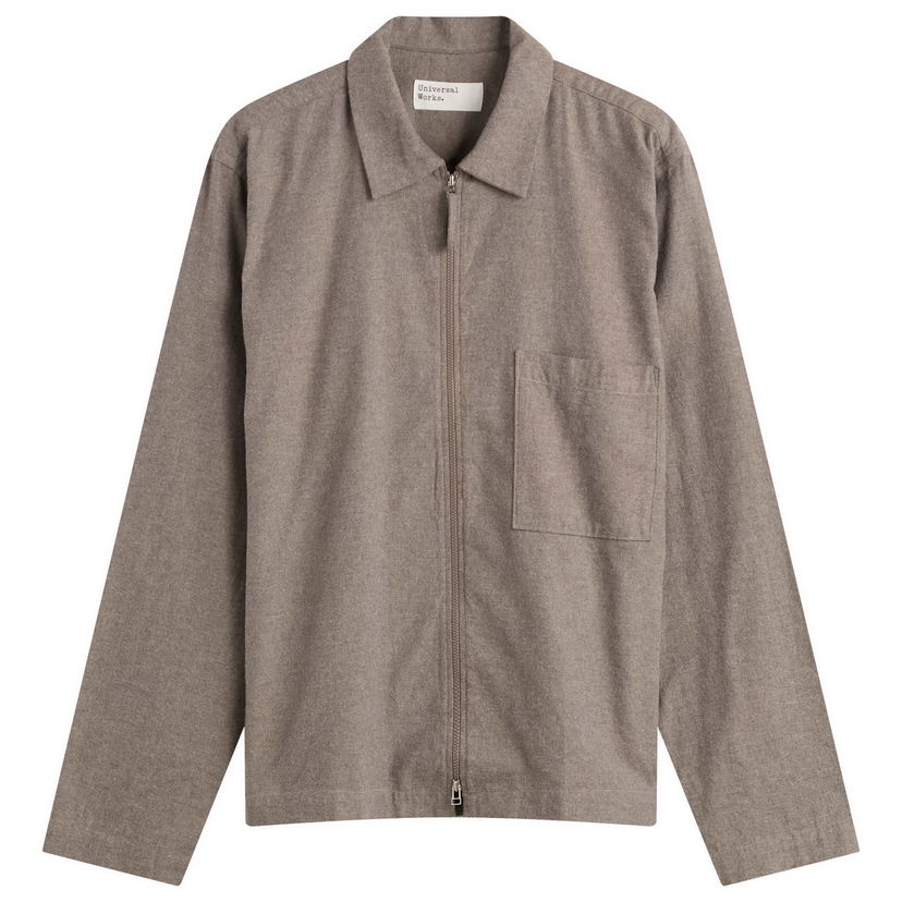 Srajce Universal Works Brushed Flannel Zip Shirt, Size Small Rjava | 33561-BRN