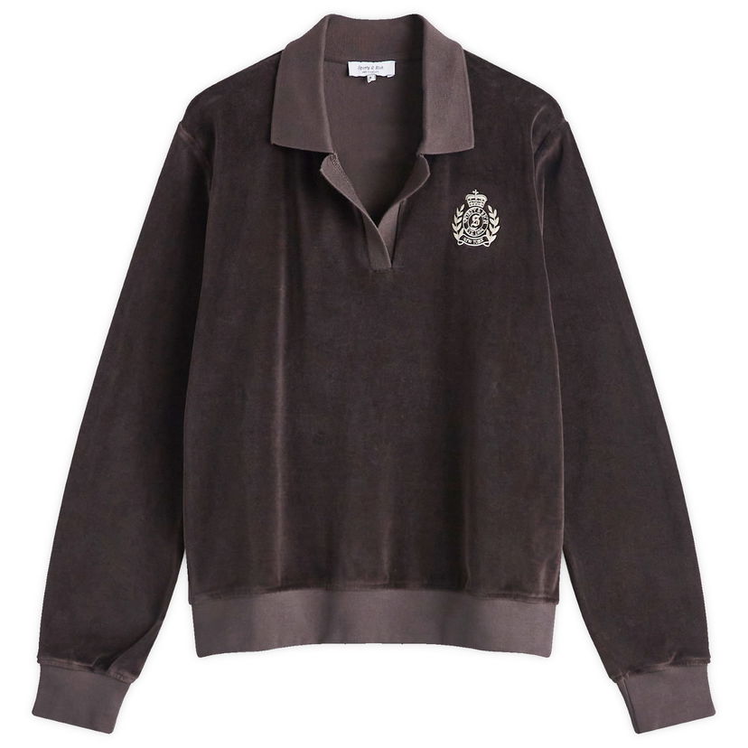 Pleteni pulover Sporty & Rich Velour Longsleeve Polo Rjava | WS002512243BR03-CHOC