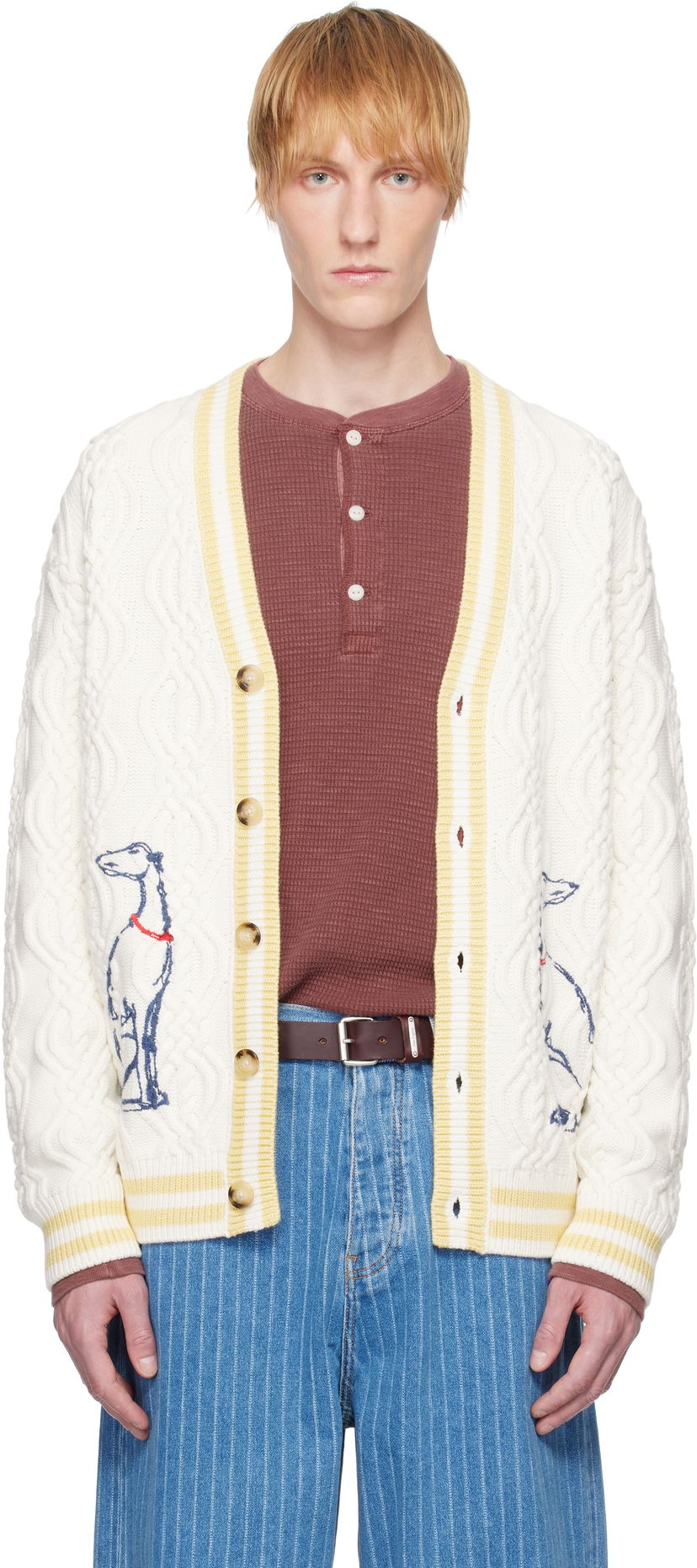 Pleteni pulover Drôle de Monsieur Drôle De Monsieur Médicis Knit Cardigan Bela | G-CA142-WO023-CM
