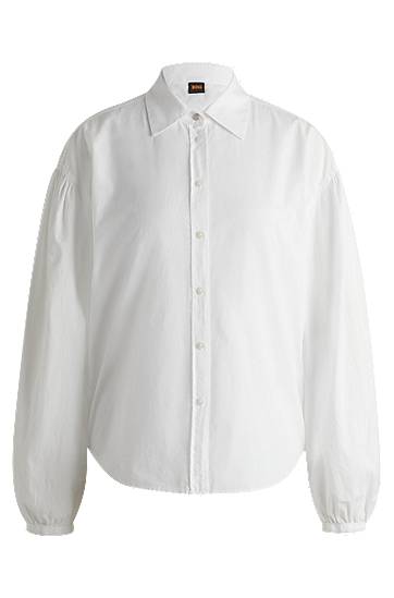 Srajce BOSS Regular-Fit Cotton Poplin Blouse with Point Collar Bela | 50538846, 0