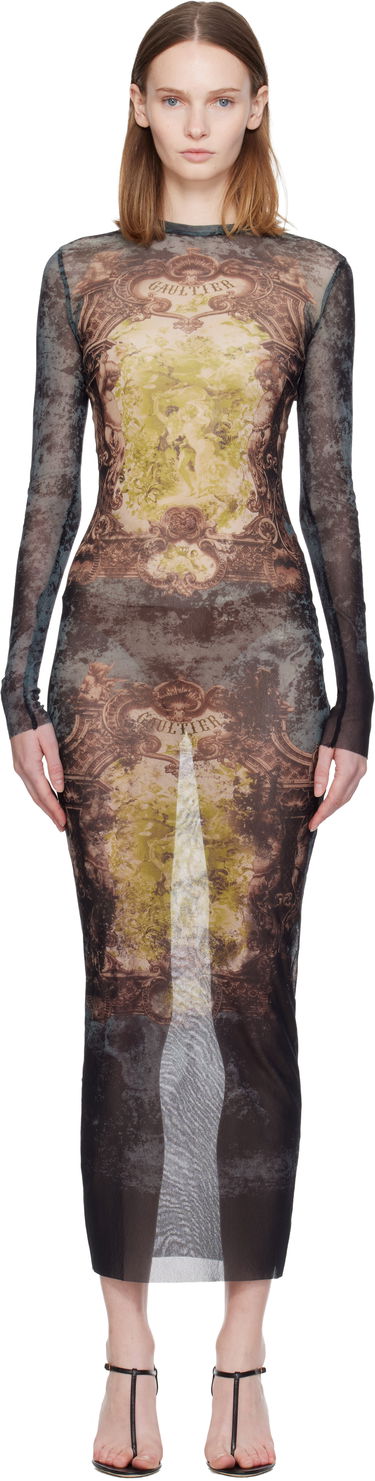 Obleke Jean Paul Gaultier The Long Médaillon Sheer Mesh Printed Maxi Dress Večbarvna | 25/04-W-DR023-M006P-005740, 0