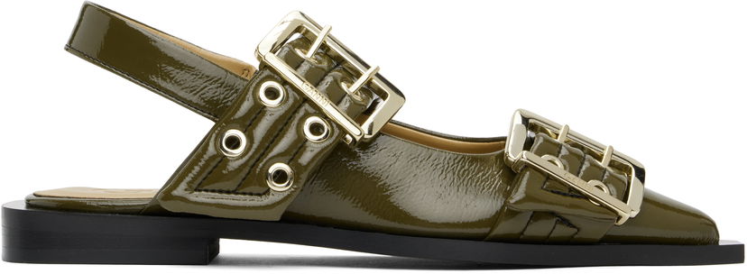 Nega čevljev GANNI GANNI Buckle Flats Zelena | S2872