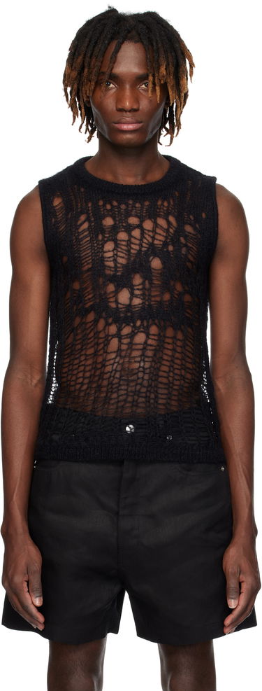 Pleteni pulover Rick Owens Rick Owens Hollywood Spider Sleeveless Sweater Črna | RU01E5605 KNETMH, 0
