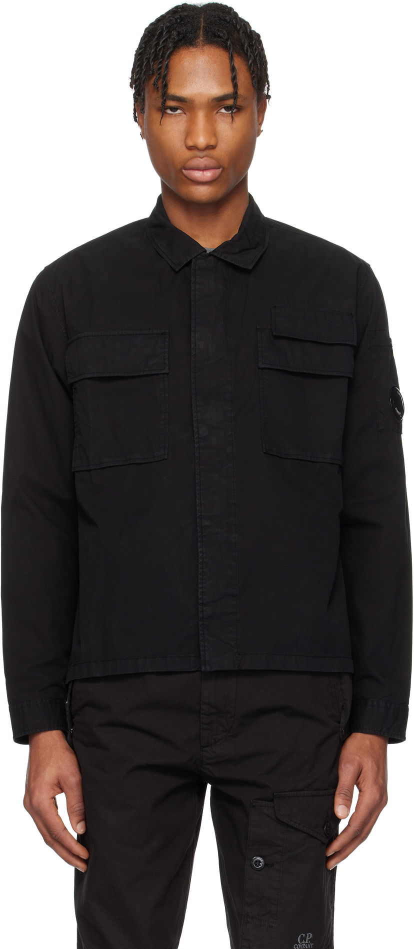 Srajce C.P. Company C.P. Company Organic Gabardine Utility Lens Shirt Črna | 18CMSH128A-110143G