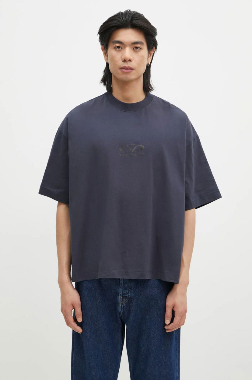 Majica VETEMENTS Oval Logo Cropped Boxy T-Shirt Modra | UA66TR600N