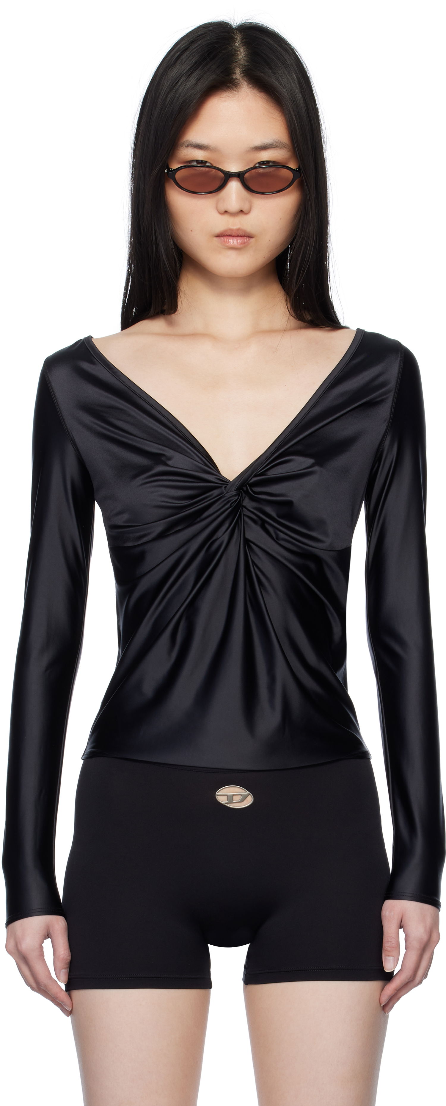 Majica Diesel Diesel T-Knot Twist-Front Long Sleeve Top Črna | A17672 0PKAT, 0