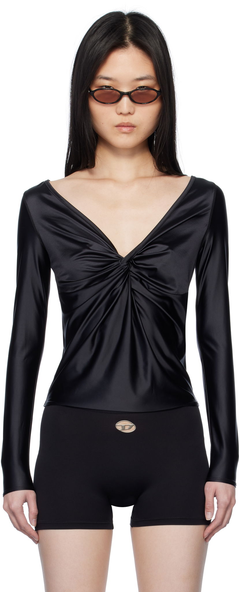 Majica Diesel Diesel T-Knot Twist-Front Long Sleeve Top Črna | A17672 0PKAT