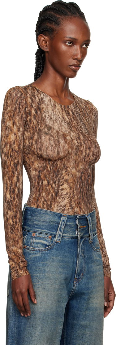 Bodi Maison Margiela MM6 Maison Margiela Printed Jersey Bodysuit Rjava | S52NA0074 M20112, 1