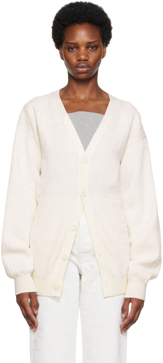 Pleteni pulover VETEMENTS Barcode Knit Cardigan Bela | VL14KN600W