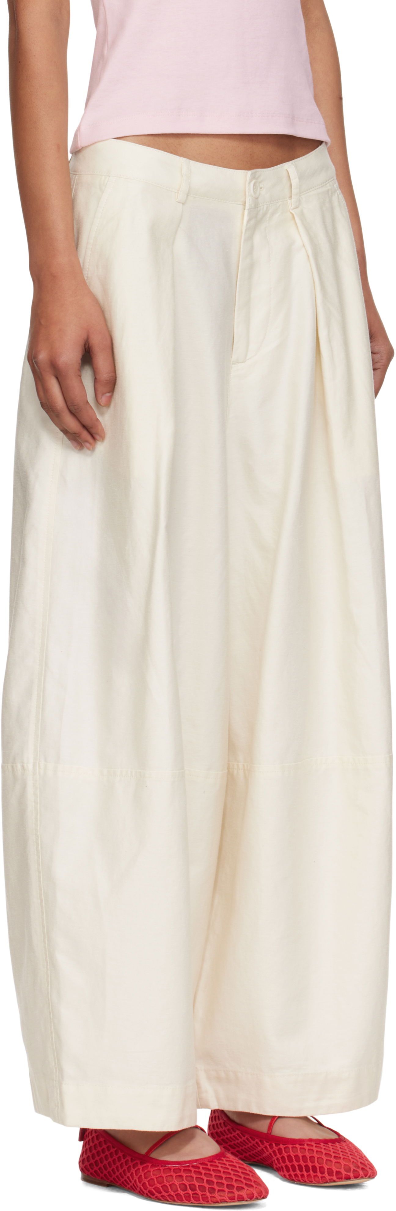 Hlače YMC YMC Deadbeat Wide-Leg Trousers Bela | Q4YMF, 1