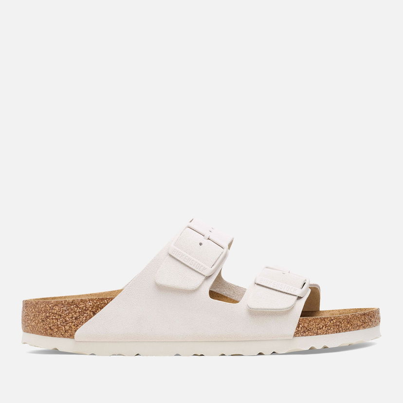 Superge in čevlji Birkenstock Men's Arizona Slim Fit Suede Double Strap Sandals - Antique White Bež | 1026817