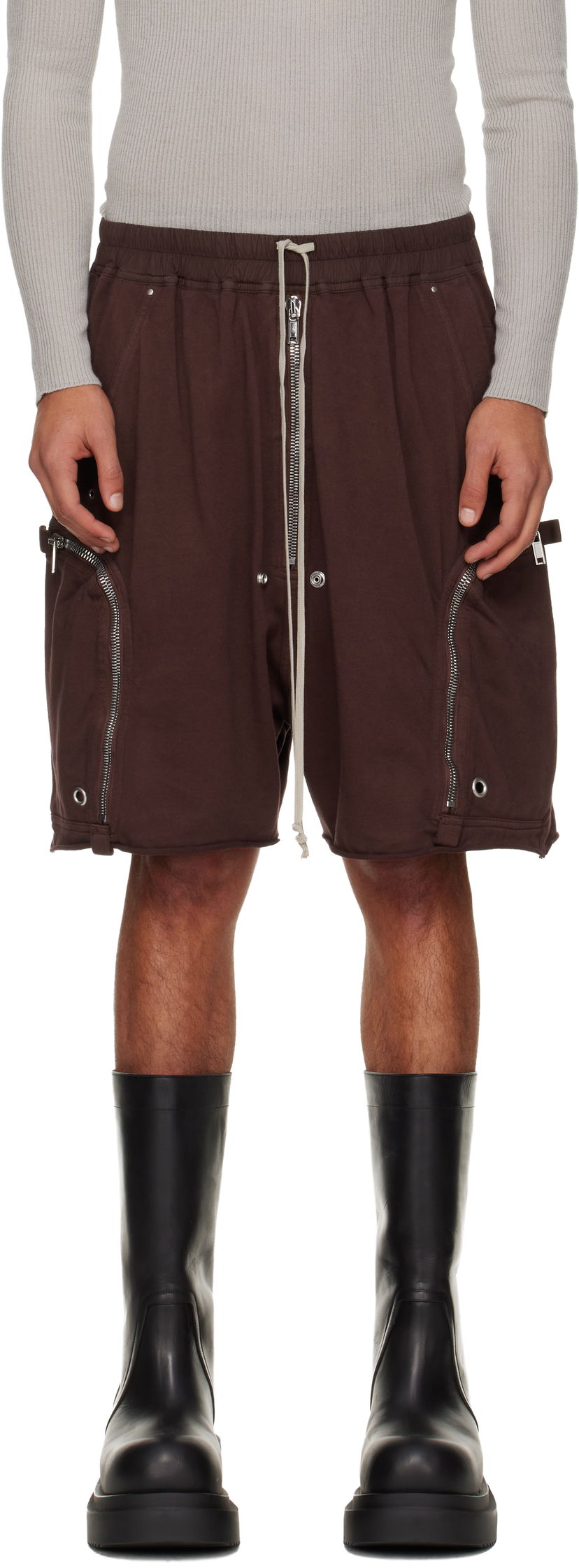 Kratke hlače Rick Owens Rick Owens DRKSHDW Concordians Bauhaus Drawstring Zipped Cargo Shorts with Raw Hem Rjava | DU02E7389 RIG