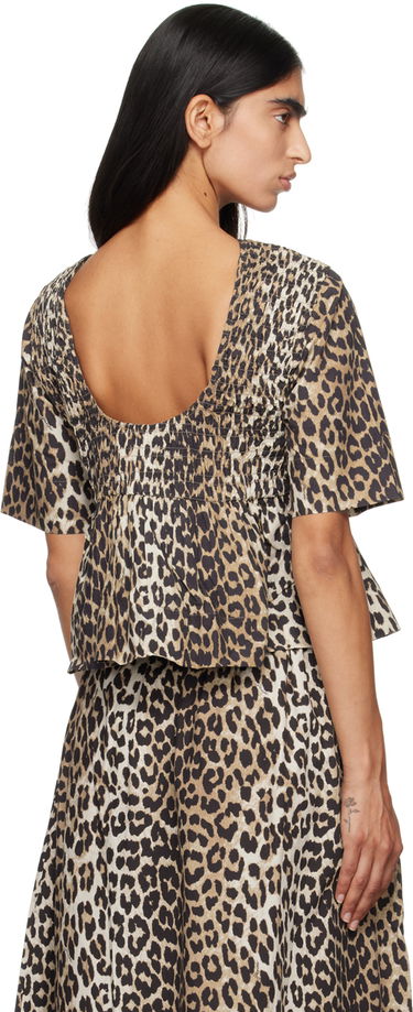 Majica GANNI GANNI Smocked Leopard Print Blouse Bež | W0205, 2