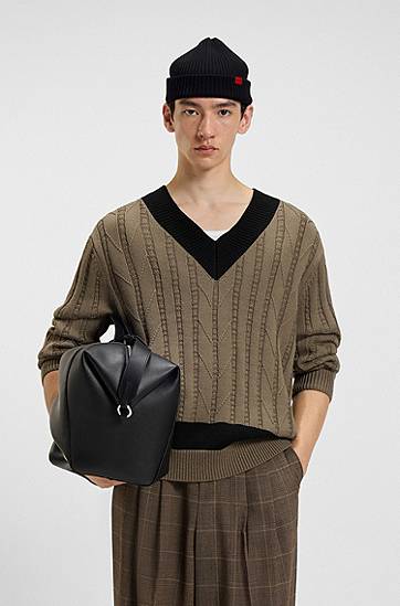 Beanie BOSS Ribbed wool-blend beanie hat with logo label Črna | 50551267, 1