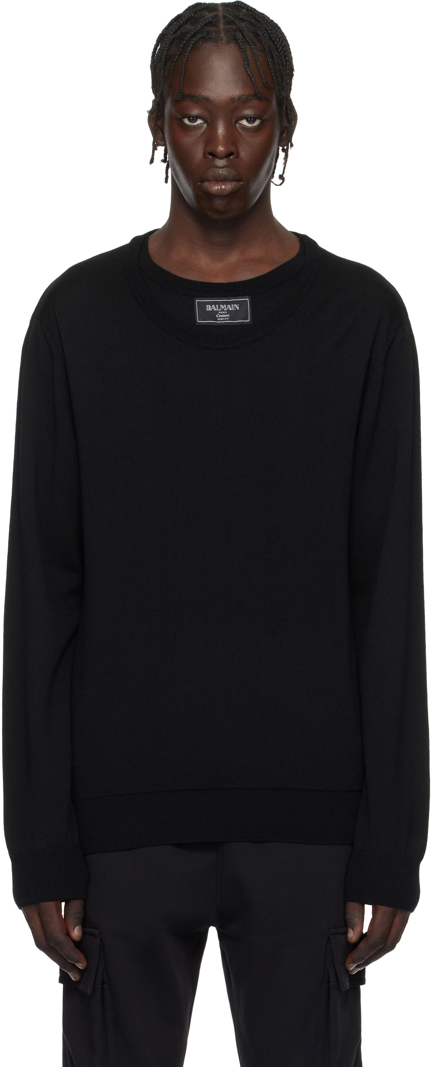 Pleteni pulover Balmain Knitted Double-Collar Sweater Črna | EH1KD145KH92, 0