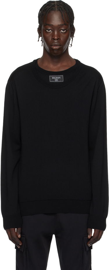 Pleteni pulover Balmain Knitted Double-Collar Sweater Črna | EH1KD145KH92, 0