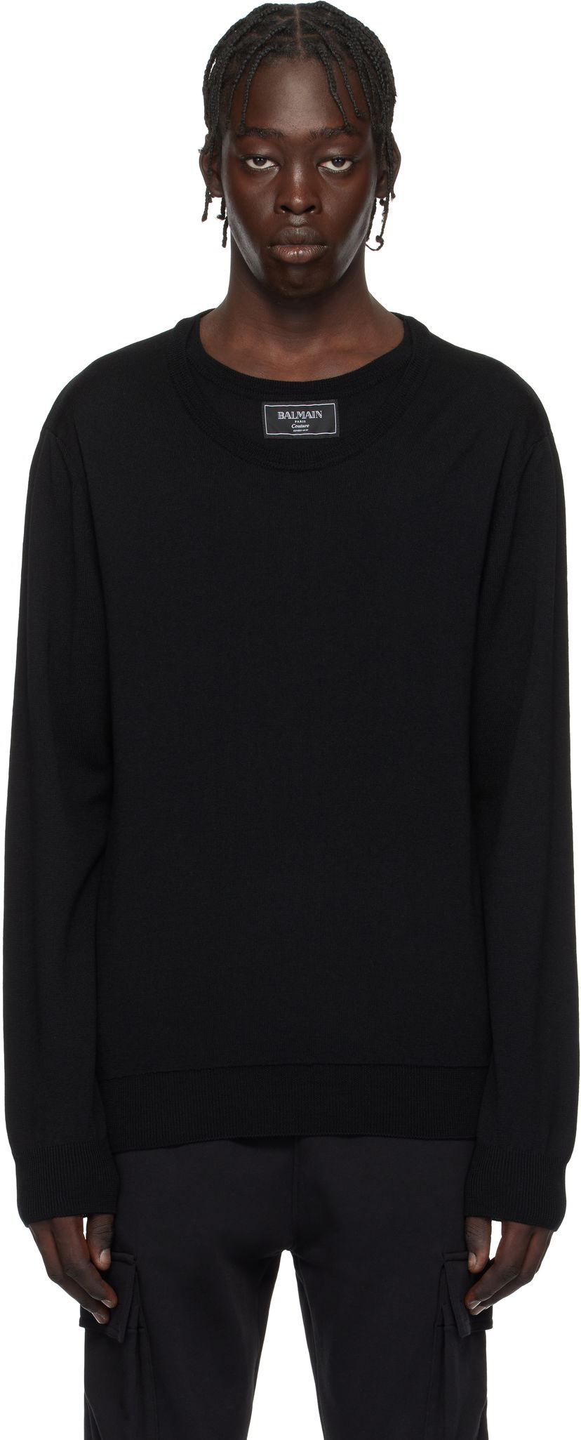 Pleteni pulover Balmain Knitted Double-Collar Sweater Črna | EH1KD145KH92