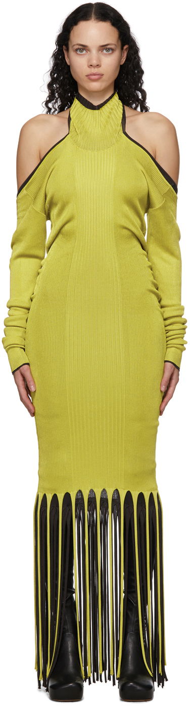 Obleke Bottega Veneta Twist Viscose Fringe Dress Zelena | 638198 V07S0