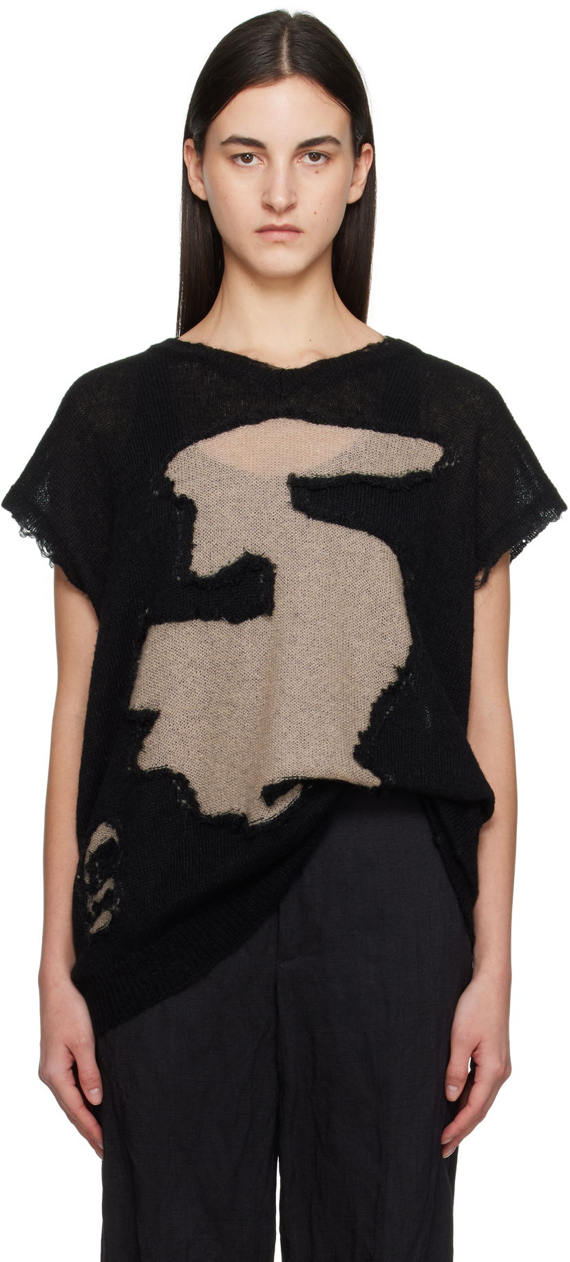 Pleteni pulover Maison Margiela MM6 Maison Margiela Abstract Distressed Knit Top Črna | S52HN0008 M13088