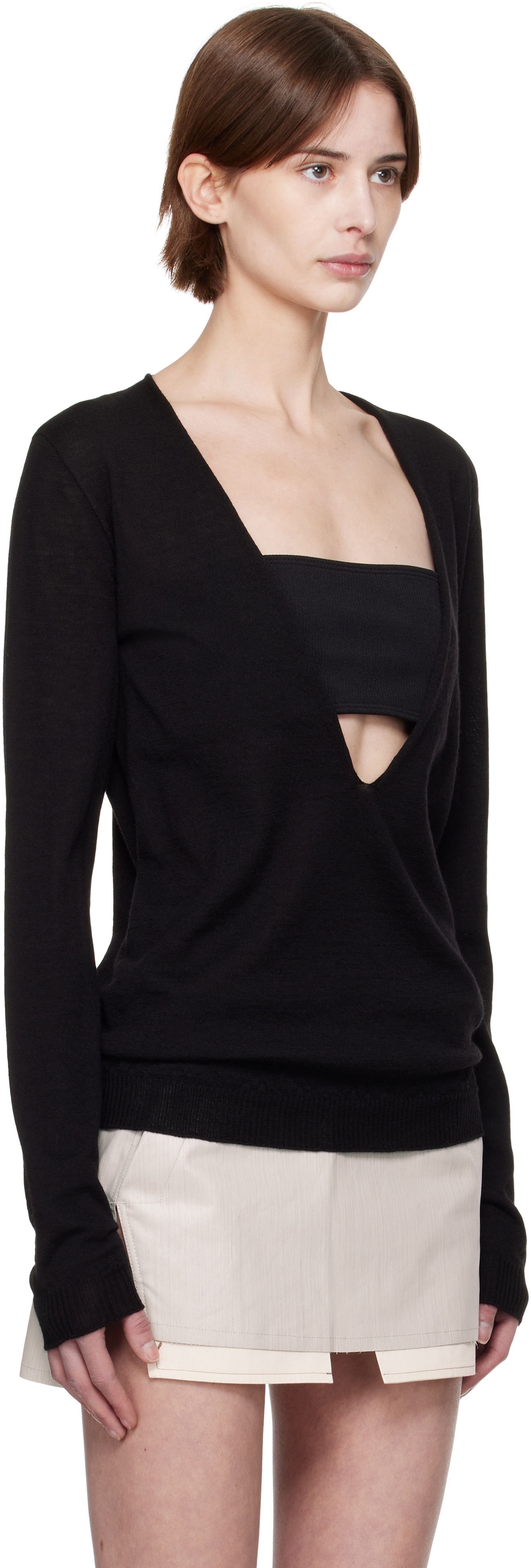 Pleteni pulover Rick Owens Rick Owens Hollywood Xtreme V-Neck Pullover Črna | RP01E7668 M, 1
