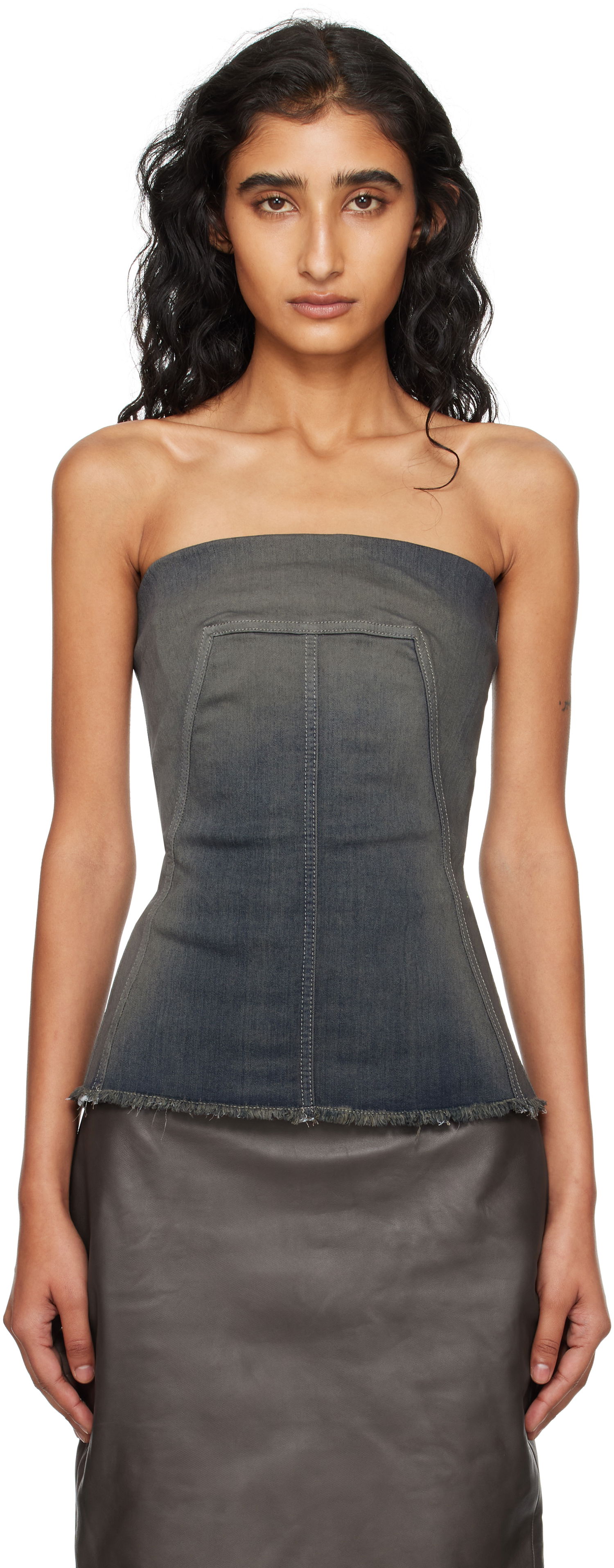 Majica brez rokavov Rick Owens Rick Owens Concordians Denim Bustier Top Siva | RP02E4127 SDKDEG, 0