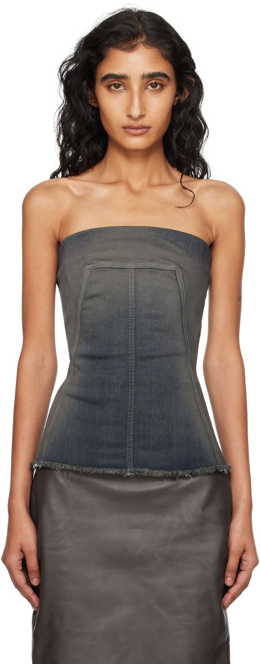 Majica brez rokavov Rick Owens Rick Owens Concordians Denim Bustier Top Siva | RP02E4127 SDKDEG