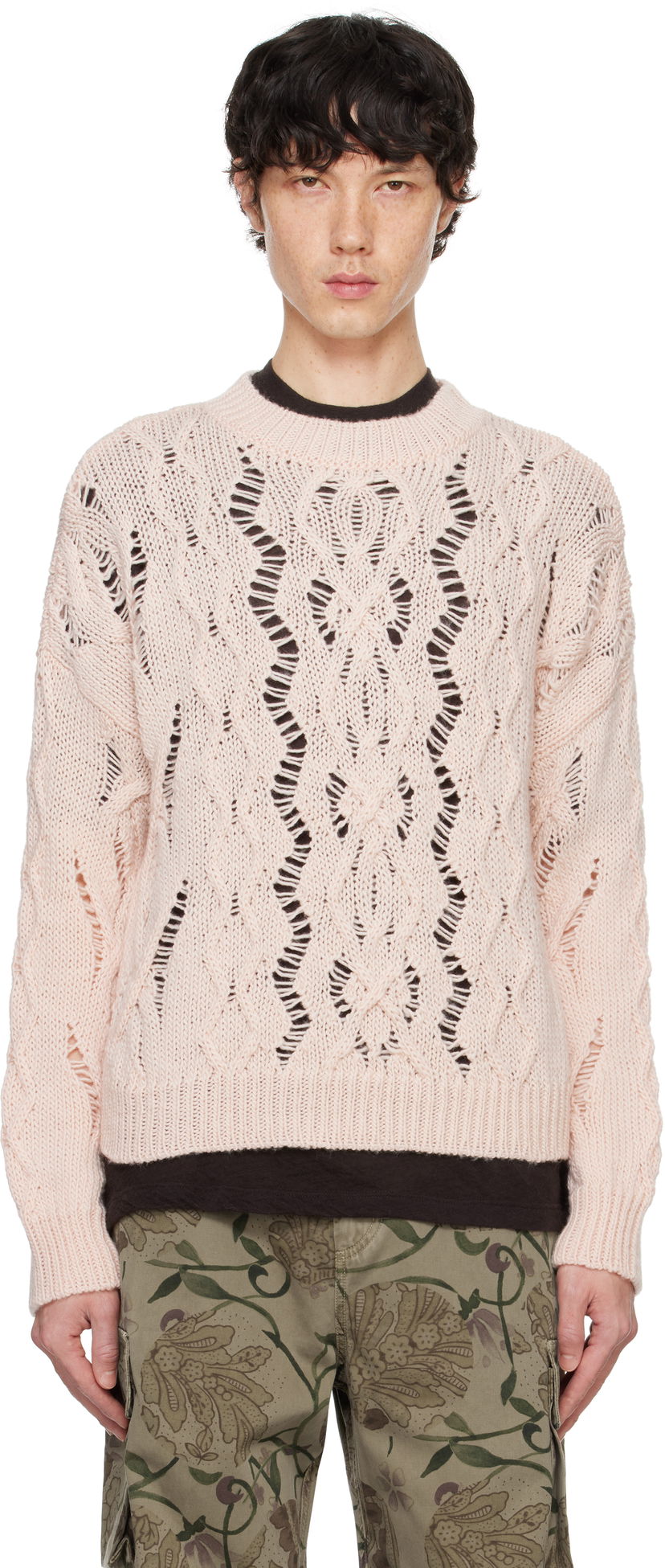 Pleteni pulover OUR LEGACY Cable Knit Roundneck Sweater Roza | M4243CSD
