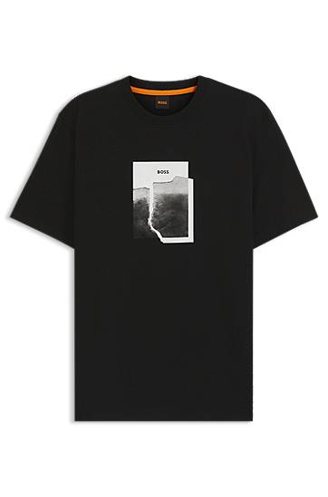 Majica BOSS Cotton-jersey T-shirt with layered monochrome print Črna | 50554640