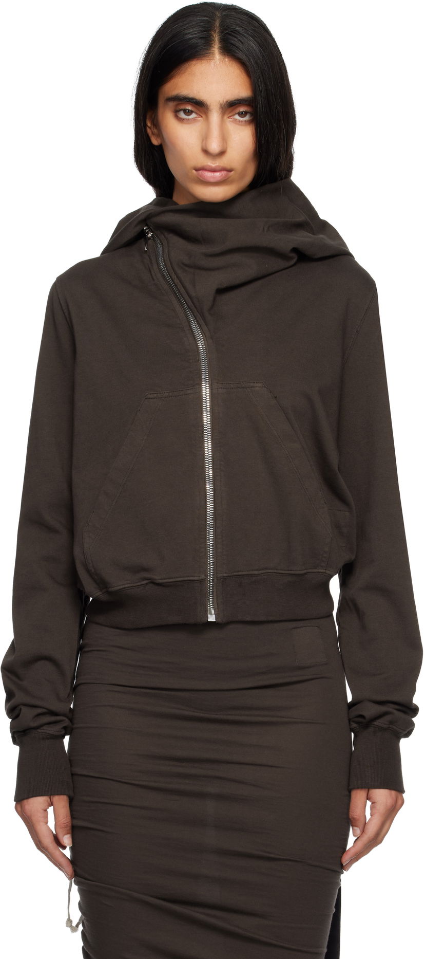 Pulover Rick Owens Concordians Mountain Asymmetrical Zip Hoodie Rjava | DS02E7247 RIG