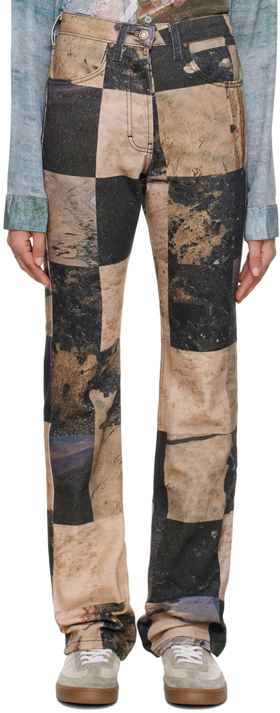 Kavbojke Serapis Oil Sand Print Straight Leg Jeans Bež | FW22_DE_2