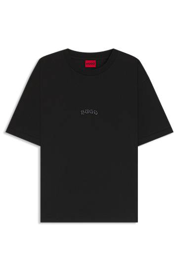 Majica BOSS Relaxed-fit Cotton-jersey Crew-neck T-shirt with Embroidered Logos Črna | 50546779