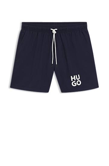 Kopalke BOSS Drawstring swim shorts with stacked-logo print Mornarica | 50545464