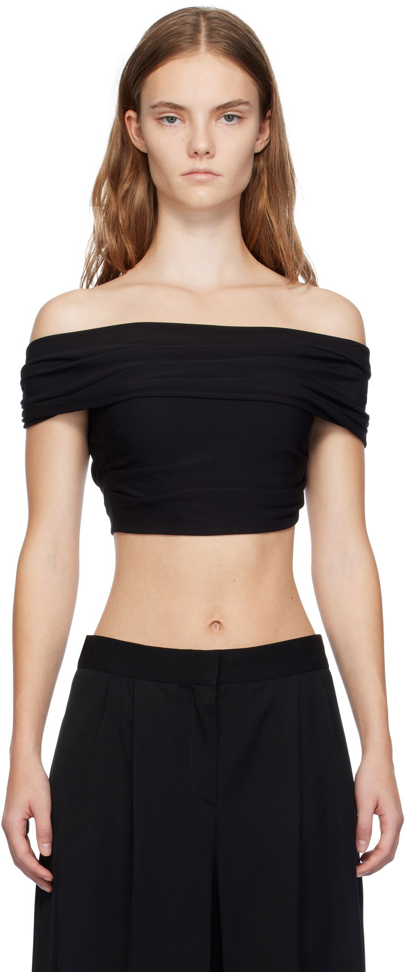 Krop-top Casablanca Draped Crop Top T-shirt Črna | WF24-TP-063-01