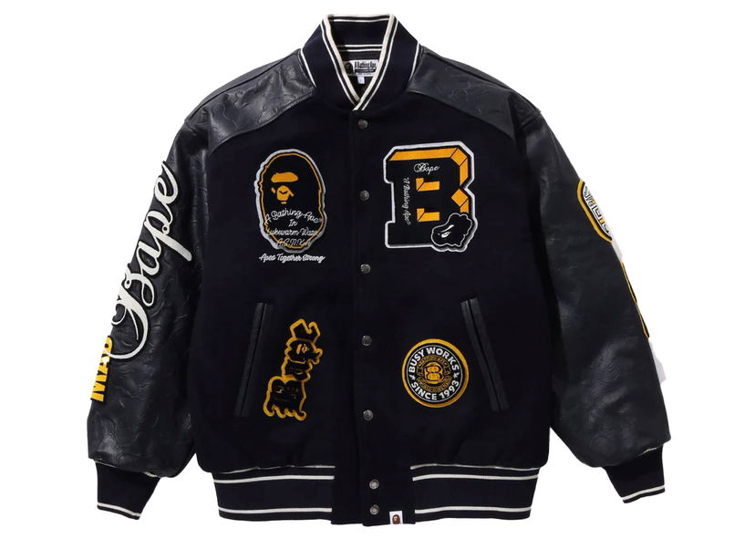 Jakna BAPE BAPE Bape Patch Varsity Jacket Navy Mornarica | 1J80-141-058