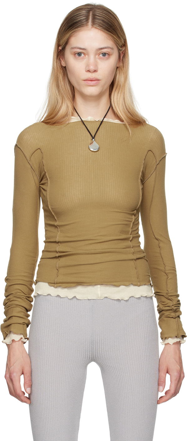 Pleteni pulover Baserange Baserange Omato Long Sleeve Lettuce Hem T-Shirt Rjava | TTML-RB-AU24