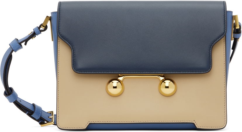 Torba za čez ramo Marni Marni Trunkaroo Medium Leather Shoulder Bag Modra | SBMP0195U1 P6948