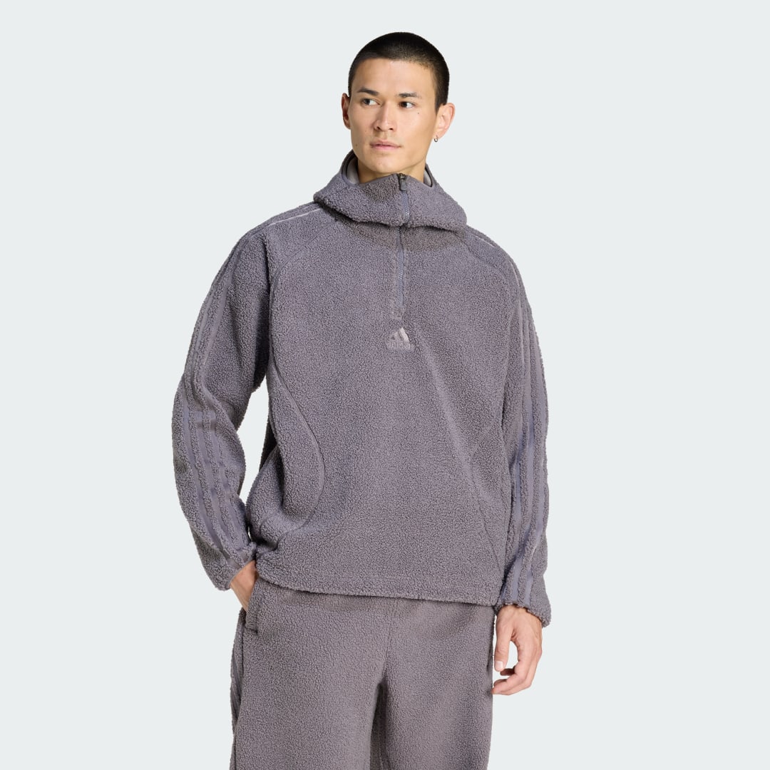 Pulover adidas Performance Teamgeist Borg Fleece 1/4 Zip Hoodie Siva | KR5186, 0