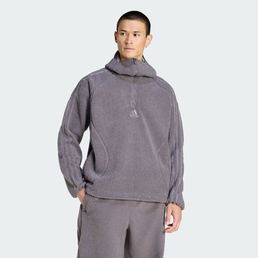 Pulover adidas Performance Teamgeist Borg Fleece 1/4 Zip Hoodie Siva | KR5186