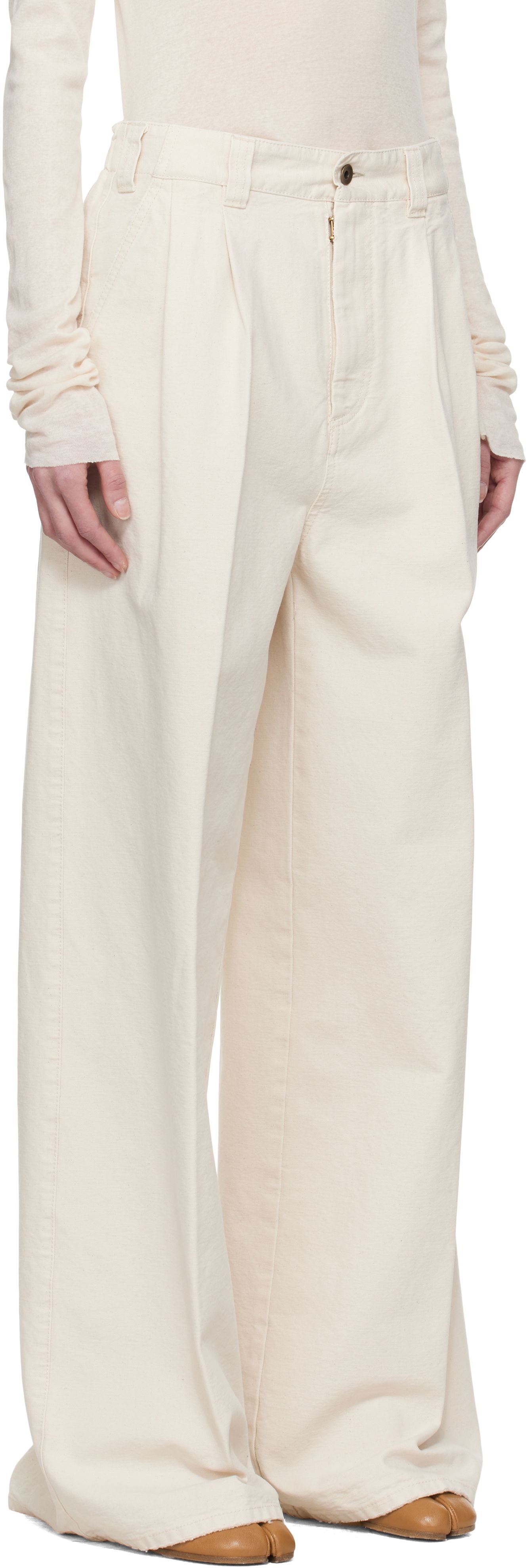 Hlače Maison Margiela Maison Margiela Pleated Wide-Leg Jeans Bela | S51KA0605 M35261, 1