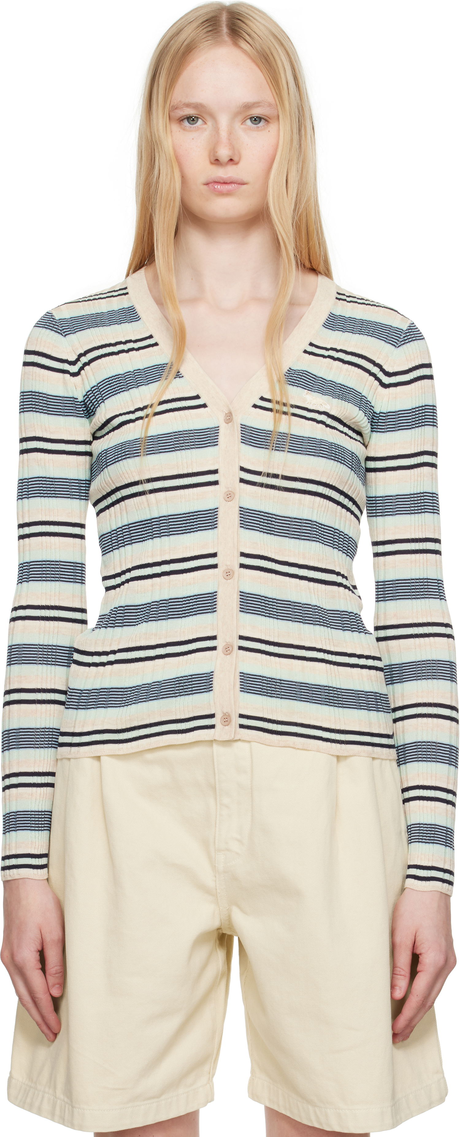 Pleteni pulover MAISON KITSUNÉ Maison Kitsuné Fine Rib Striped Cardigan Večbarvna | OW00505KT1122, 0