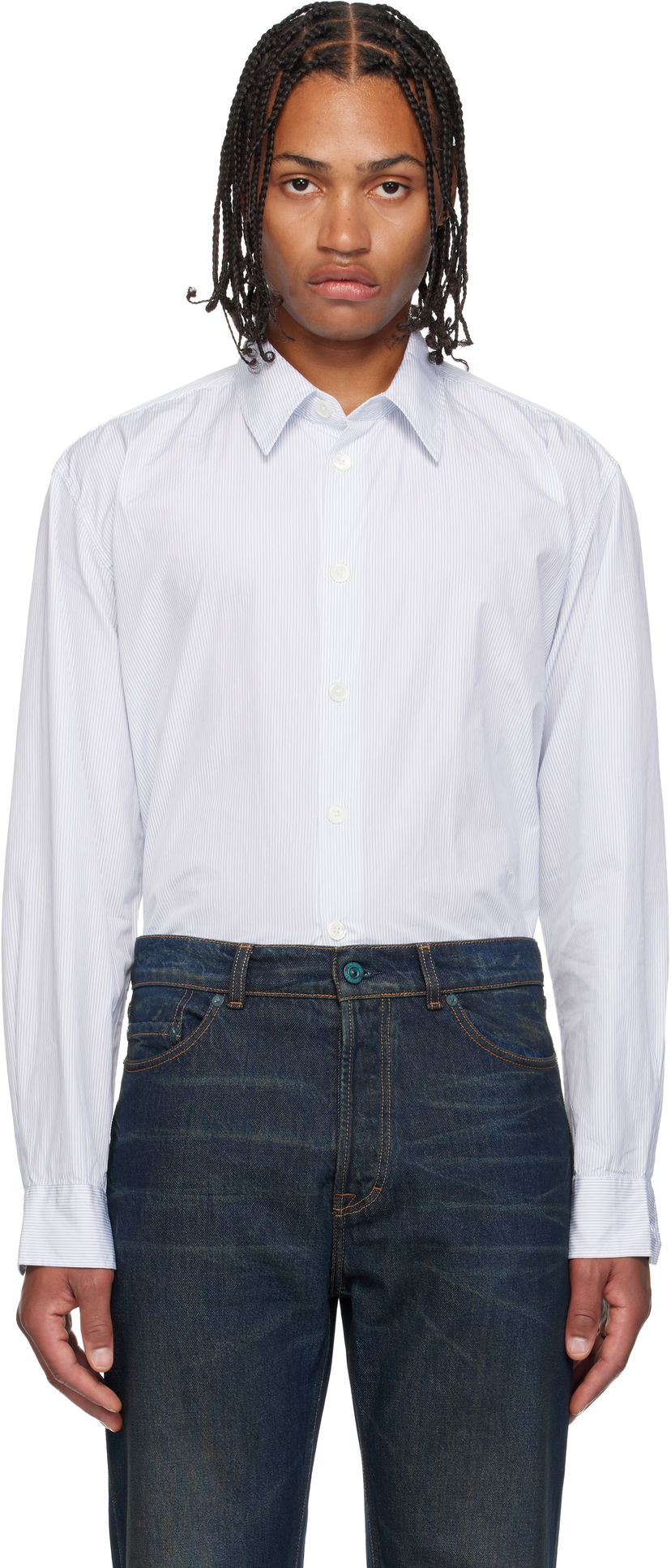 Srajce OUR LEGACY Beyond Striped Button-Up Shirt Bela | M4252BD