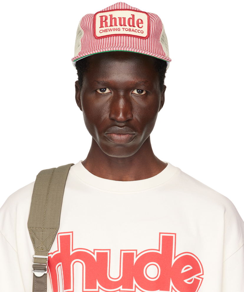 Kapa Rhude Red & Off-White Striped 'Tobacco' Trucker Cap Rdeča | RHPF24HA01872
