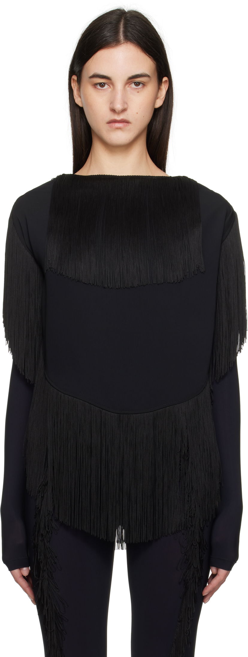 Pleteni pulover Maison Margiela MM6 Maison Margiela Fluid Fringe Blouse Črna | S52NC0351 S37977
